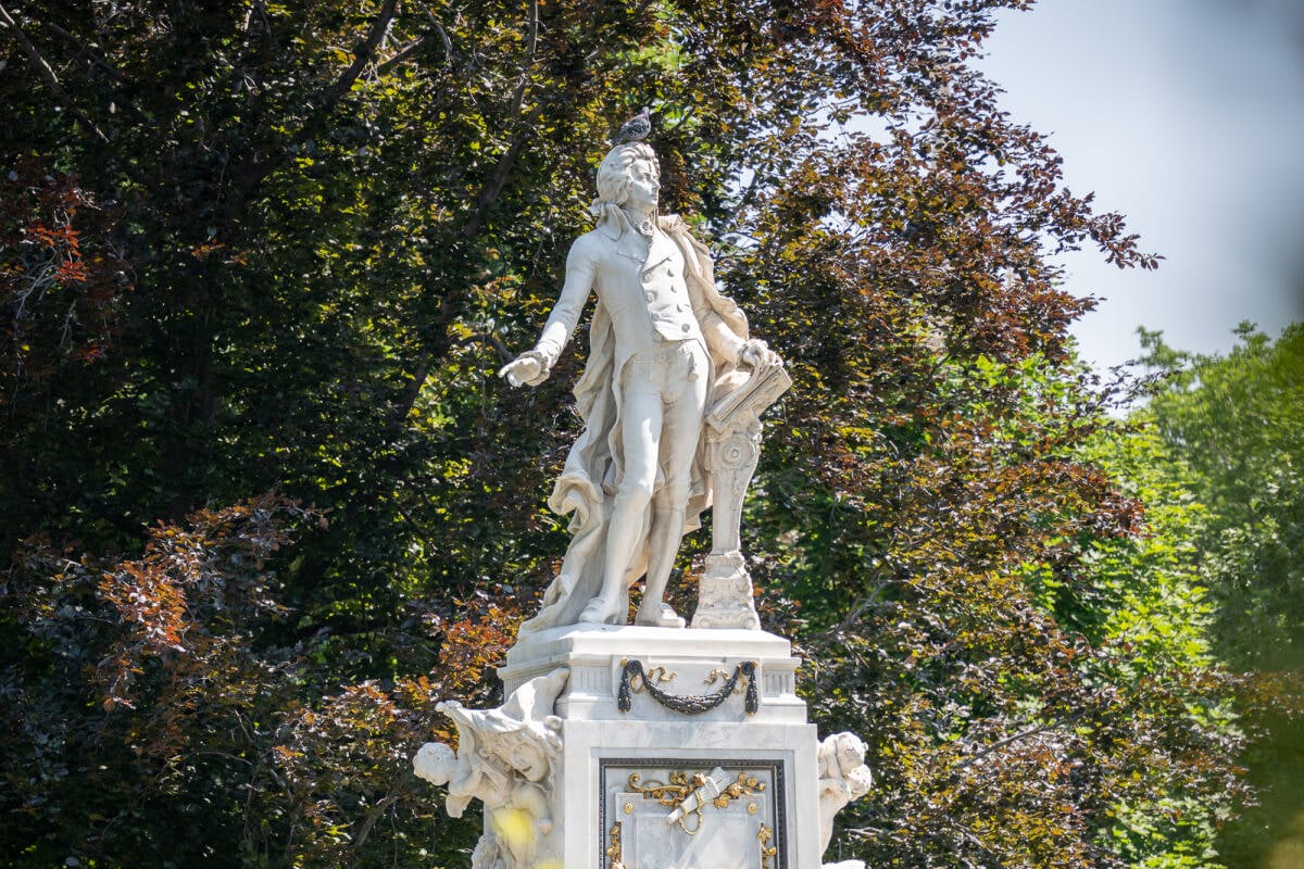 The Mozart Monument (German: Mozart-Denkmal) in the Burggarten Vienna.