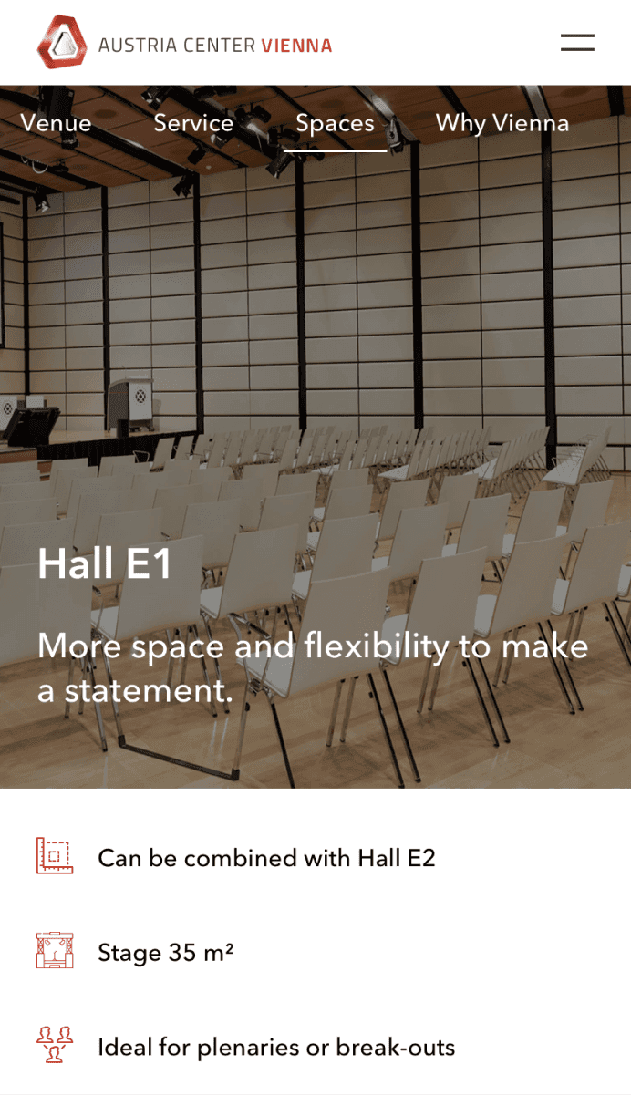 acv.at Hall E1 page header (Mobile view)