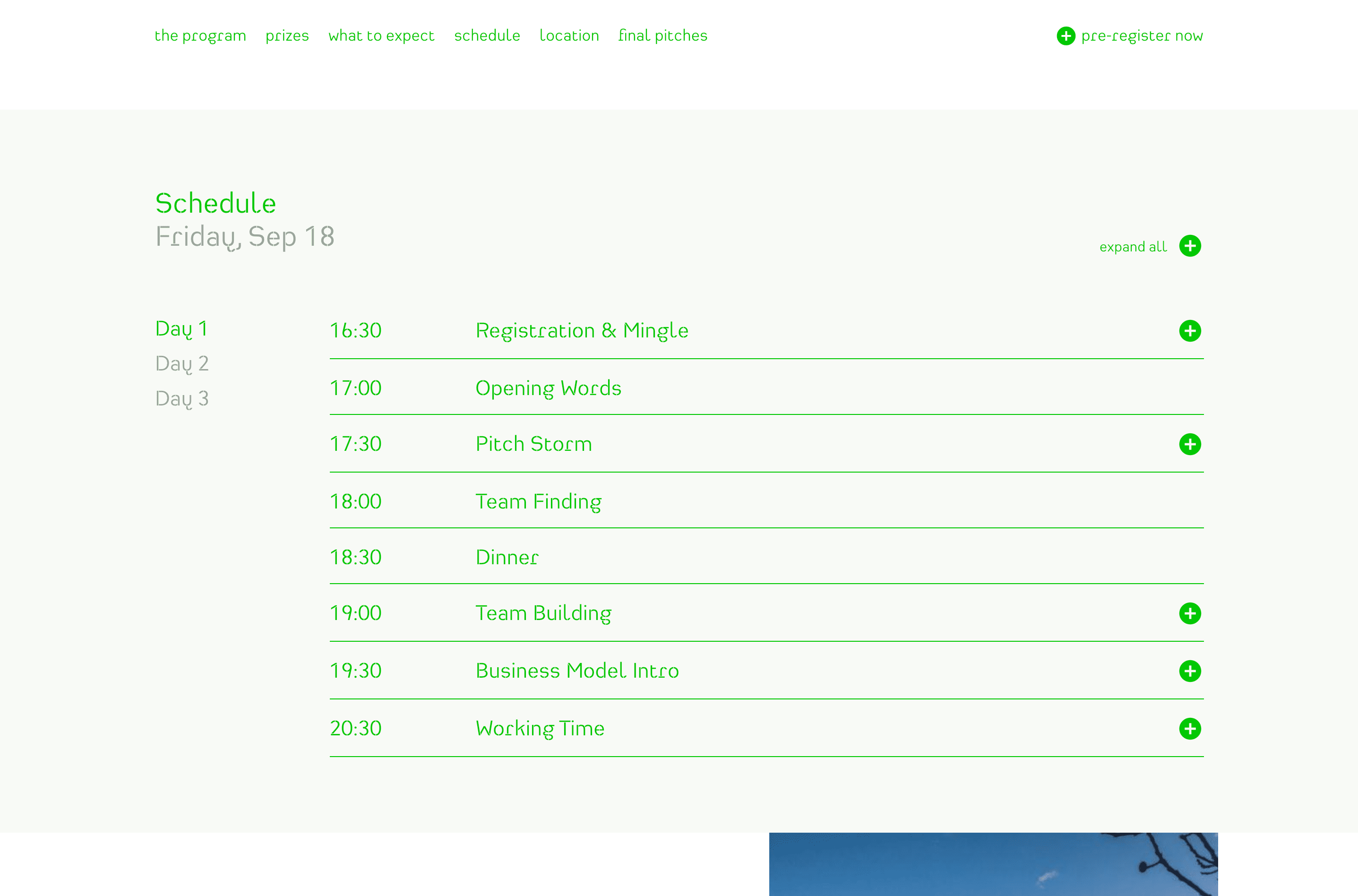 startuplive.org Schedule (Desktop)